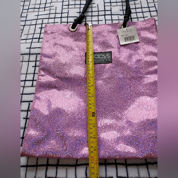 Macy's Rope Handle Pink Glitter Tote Bag New With Tags - Picture 4 of 5